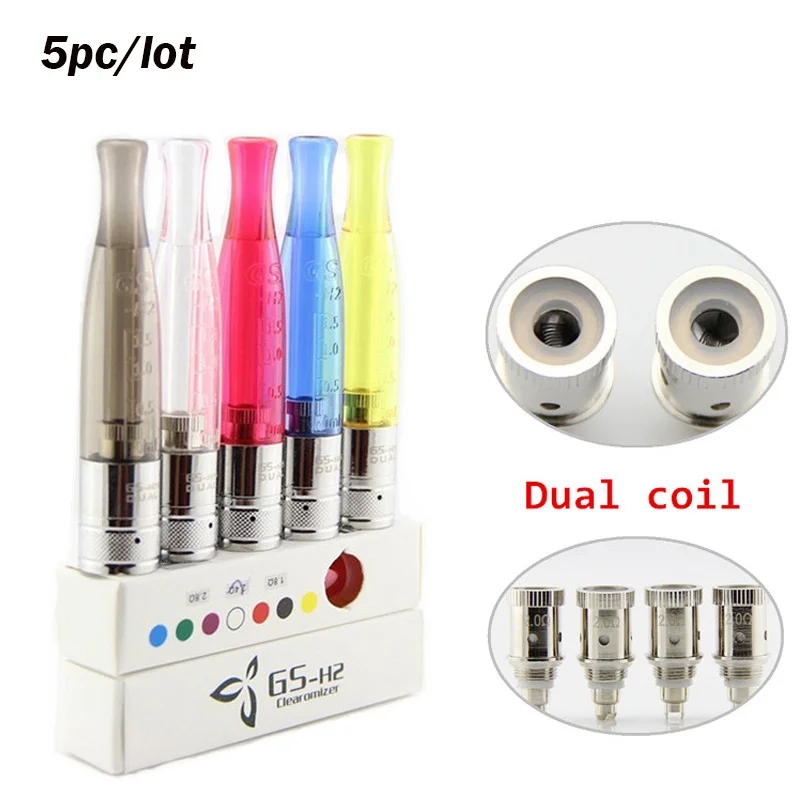 

Greensound 5pcs/lot GS H2 Dual Coil Atomizer Replace Atomizer 1 .5ML E-liquid Rebuildable Atomizer For Ego Vaporizer E Cigarette