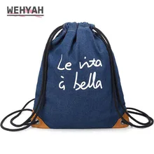 Wehyah Denim Drawstring Bag Women Men Casual Travel Storage String Package Functional School Backpack Pouch for Teenager ZY100