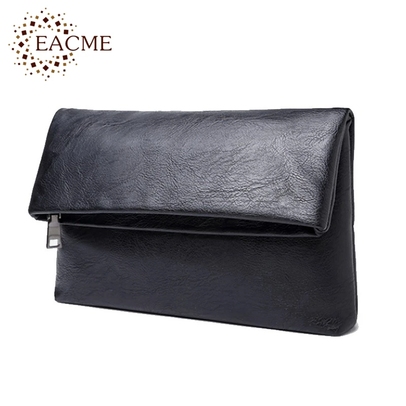 EACME Men Handbag Fold Leather Envelope Bag Mini Black Gentleman Briefcase Bag Shopping Party Bags Women Day Clutch Hand Bag NEW