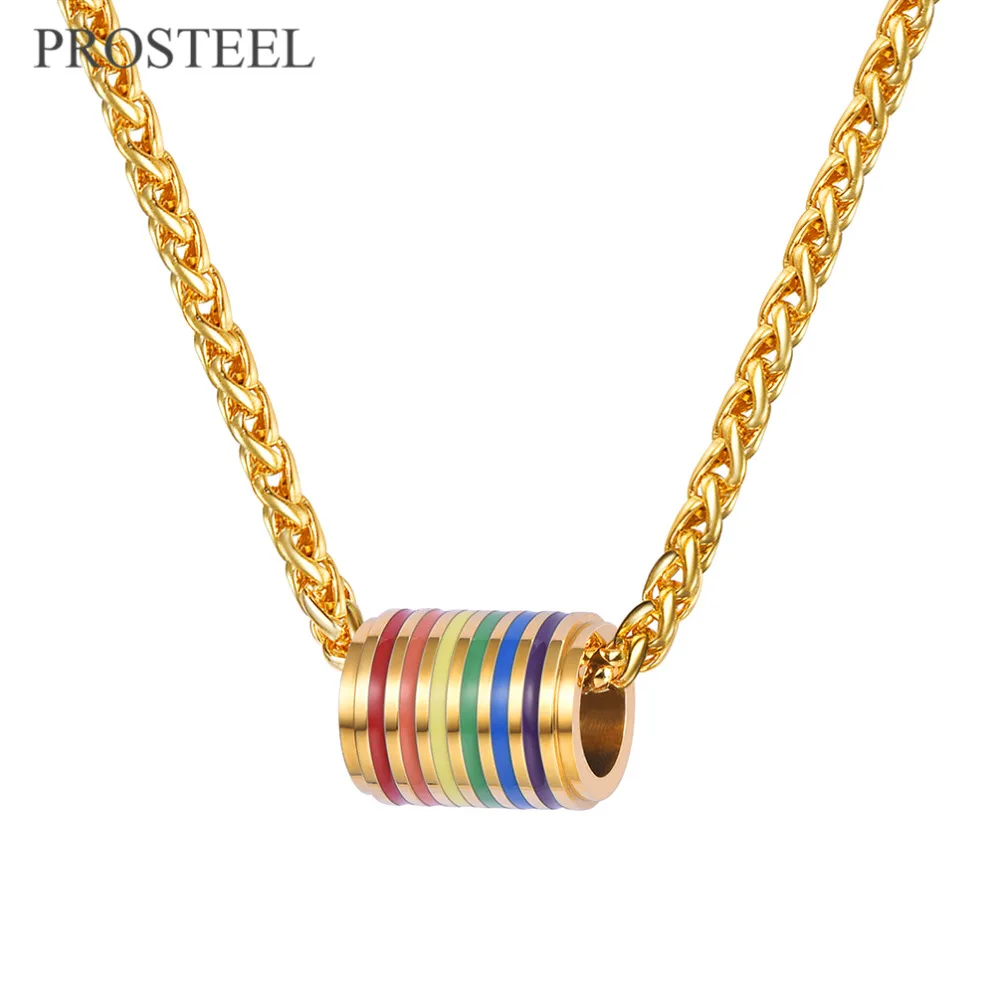 PROSTEEL Necklace Lgbt Gay Pride Gold Color Rainbow Pendant Charm Long