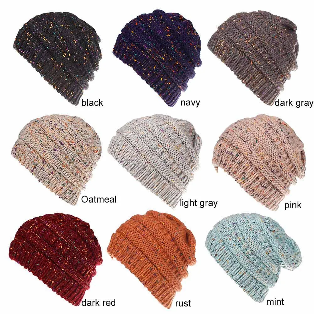 1 pcs/lot Autumn and winter hot spot knitting women's hats womdee Soft Knit Ponytail Beanie Warm Winter Hats For Women Str