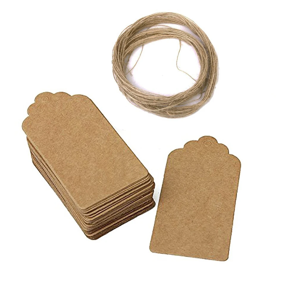 

Rustic 45*90mm Scalloped Kraft Paper Card / Blank Brown Tag / Wedding Favour Gift Tag / DIY Tag /Price Label with 10M Rope