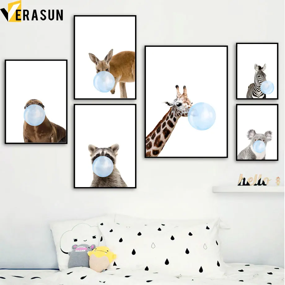 

Giraffe Zebra Koala Sea Lions Deer Raccoon Nordic Posters And Prints Wall Art Canvas Painting Wall Pictures Kids Baby Room Decor