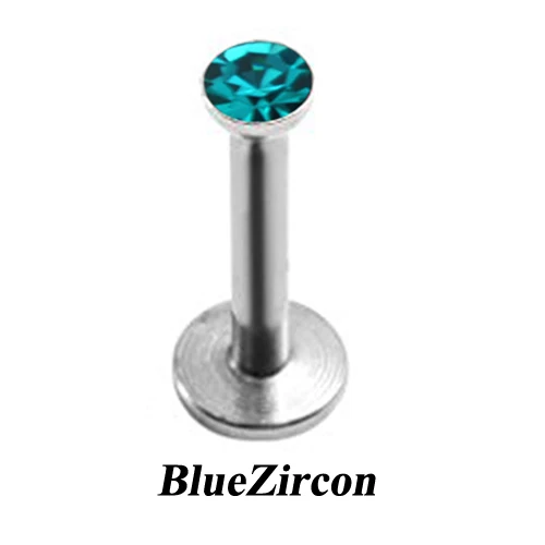 1pc Stainless Steel Internally Thread Flat CZ Gem Labret Lip Piercing Stud Ring Monroe Orelha Cartilage Upper Ear Stud Helix - Окраска металла: Blue Zircon