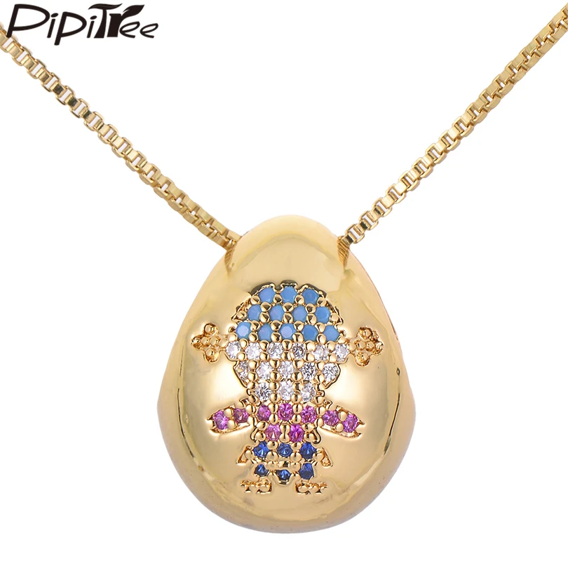 

Pipitree Fashion Egg Water Drop Pendant Necklace Copper Chain Multi CZ Zircon Girl Family Necklaces Women Jewelry Collier Femme