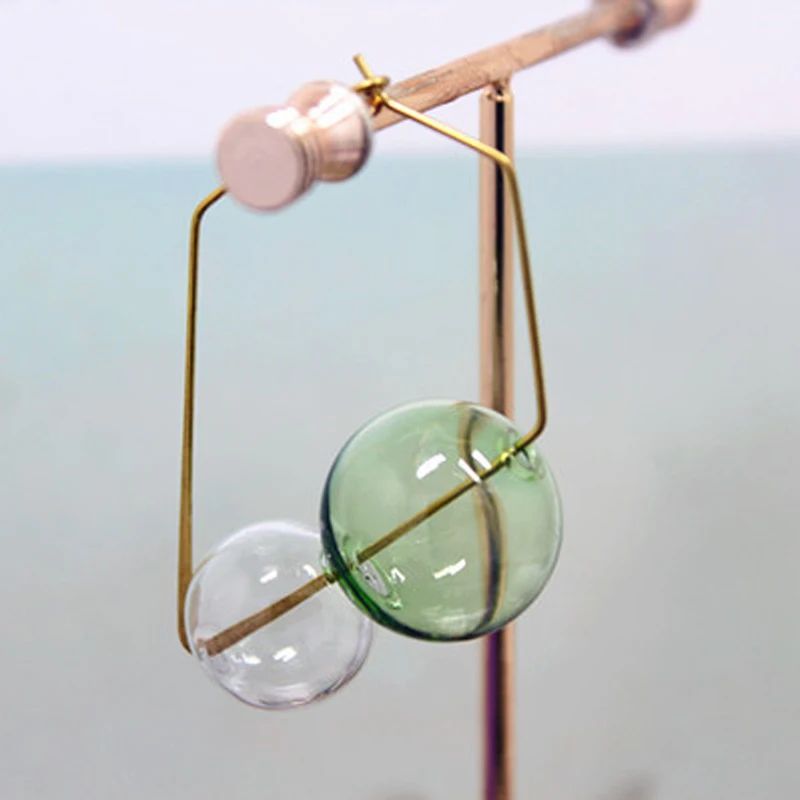 Женские серьги-кольца в виде пузырьков, ручная работа, винтажные, уникальные, цветные, стеклянные, круглые серьги, прозрачные корейские серьги - Окраска металла: green and white