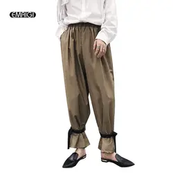 Японский Harajuku черный, серый цвет штаны цвета хаки для мужчин модные повседневное свободные мужские брюки-шаровары эластичный пояс