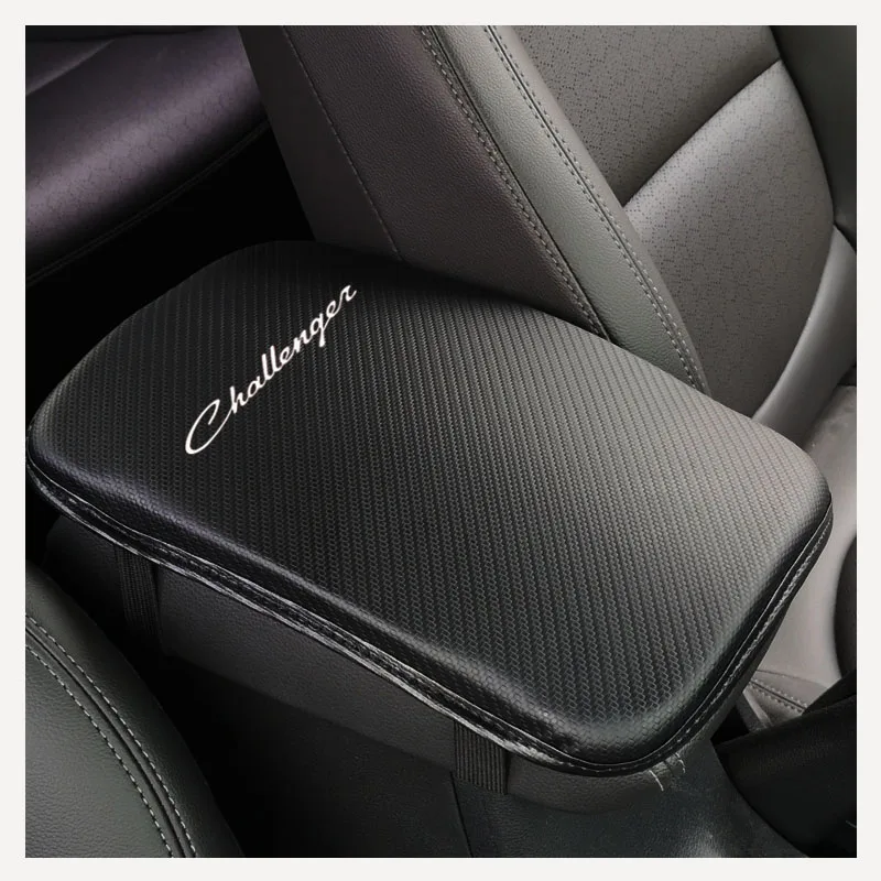 Carbon Fiber Texture Pu Leather Car Armrest Pad Auto Seat Armrests Box Pads For Dodge Challenger