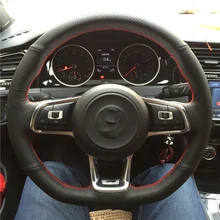 Free Shipping High Quality cowhide Top Layer Leather handmade Sewing Steering wheel covers protect For Volkswagen VW Golf 7 GTI