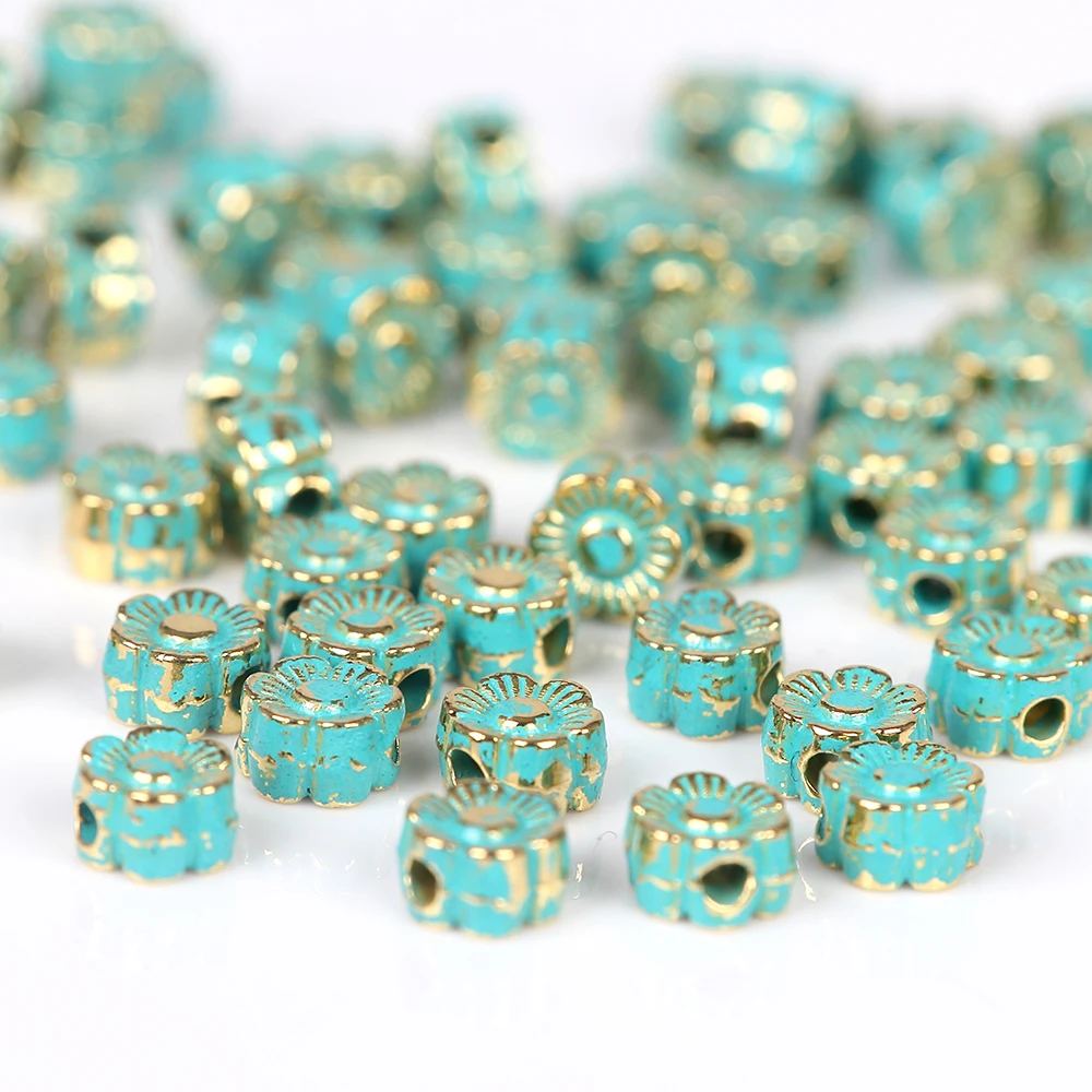 

10pcs a lot bronze green antique 6 petal flower cap spacer jewelry for DIY necklace bracelet 5*5mm