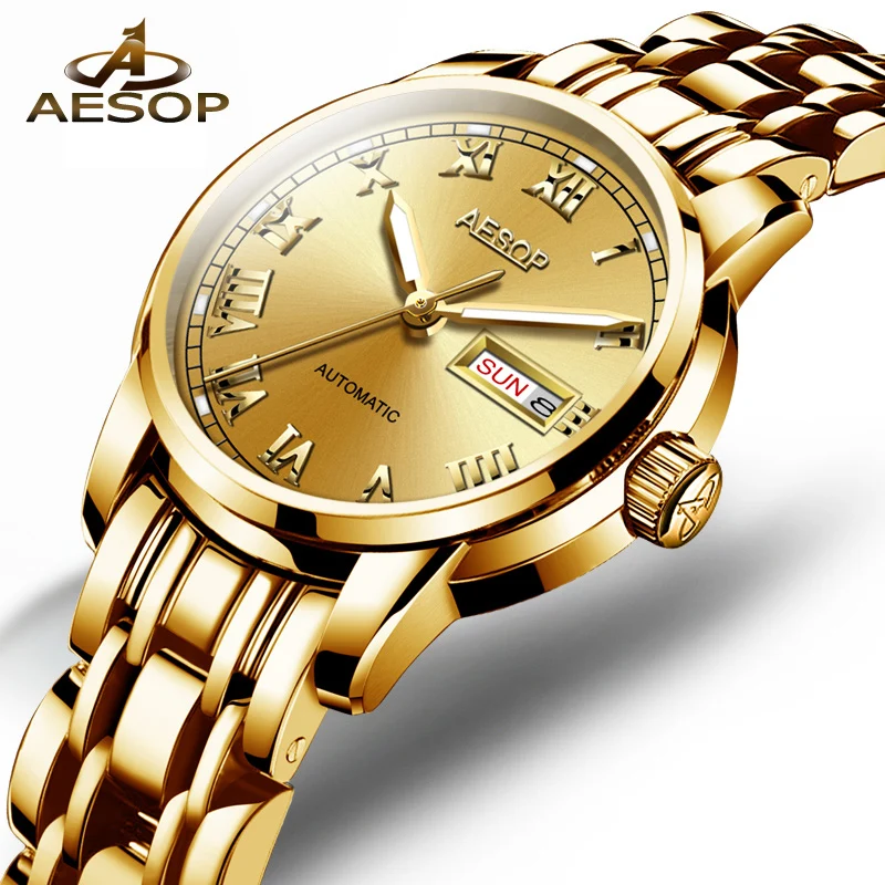 AESOP Gold luxury Watch Women Japan Movement Mechanical Automatic watch Ladies Stainless steel Golden Female Clock Women