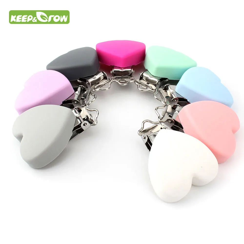 

KEEP&GROW 10Pcs/lot Heart Shaped Pacifier Holder Clip Silicone Metal Nipple Clasps For DIY Pacifier Clip Nursing Toy Accessories