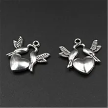 

10pcs Silver Plated Chinese Legend Double Crane to Send Peaches Charm Necklace DIY Handmade Jewelry Alloy Pendants 22*21mm A531
