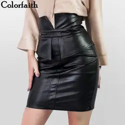 Colorfaith Новинка 2019 Женская юбка из искусственной кожи осенне-зимняя юбка-карандаш в стиле пэчворк женская модная юбка с разрезом на бедрах