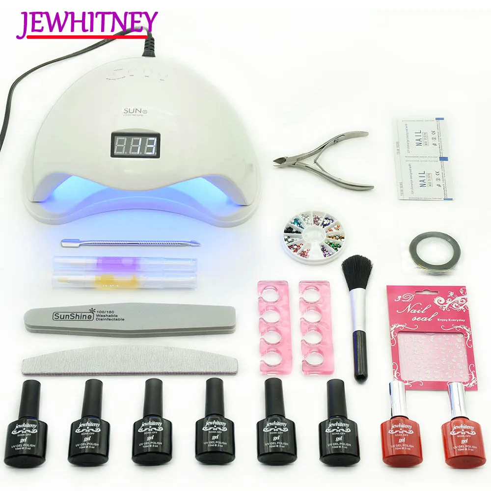 

JEWHITENY Multiple Colors UV Gel Nail Polish Set Professional Manicure Nail 48W LED Lamp Nail Art Tools Set Kits Nail Files