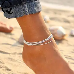 2019 простой классический многослойный серебряный цвет ножные браслеты для женщин браслеты на лодыжке женские цепочки ювелирные изделия