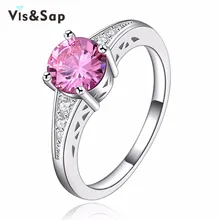 White Gold Plated rings pink stone cz diamond wholesale Vintage jewelry Rings for women engagement bijoux wedding gifts VSR126