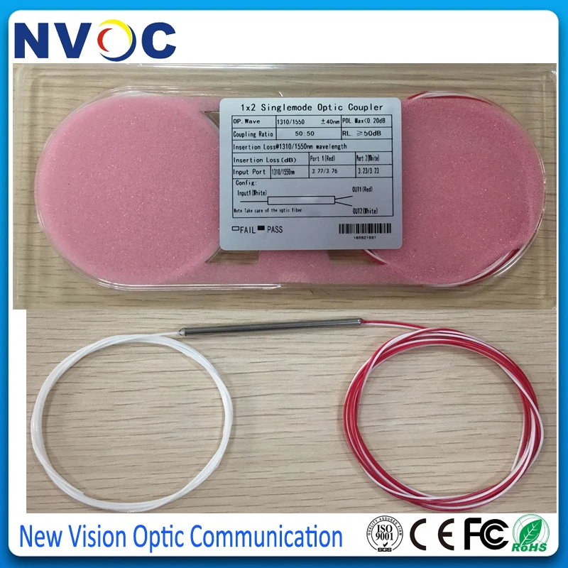 50/50, 1X2 стальная трубка FBT 1*2 Волоконно-Оптическая Муфта/сплиттер, SM, одно окно, 1490 нм, 0,9 мм, 1 м, без разъема