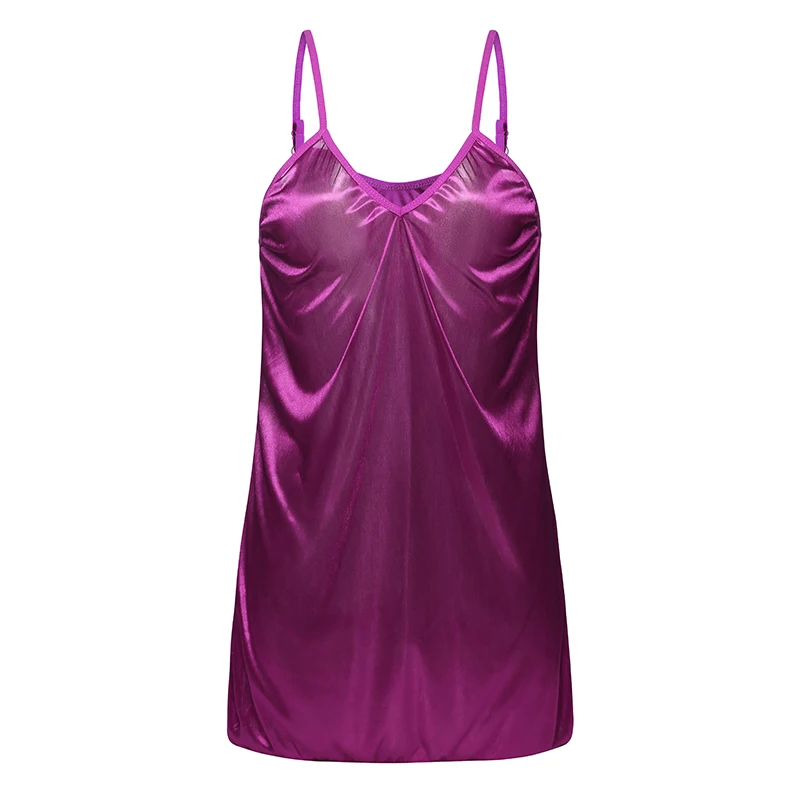 Sexy V-Neck Dresses Women Night Dress Sleepwear Sleeveless Night Gown Bathrobe Nightdress Sleepwear Female Silky Satin Sleepwear