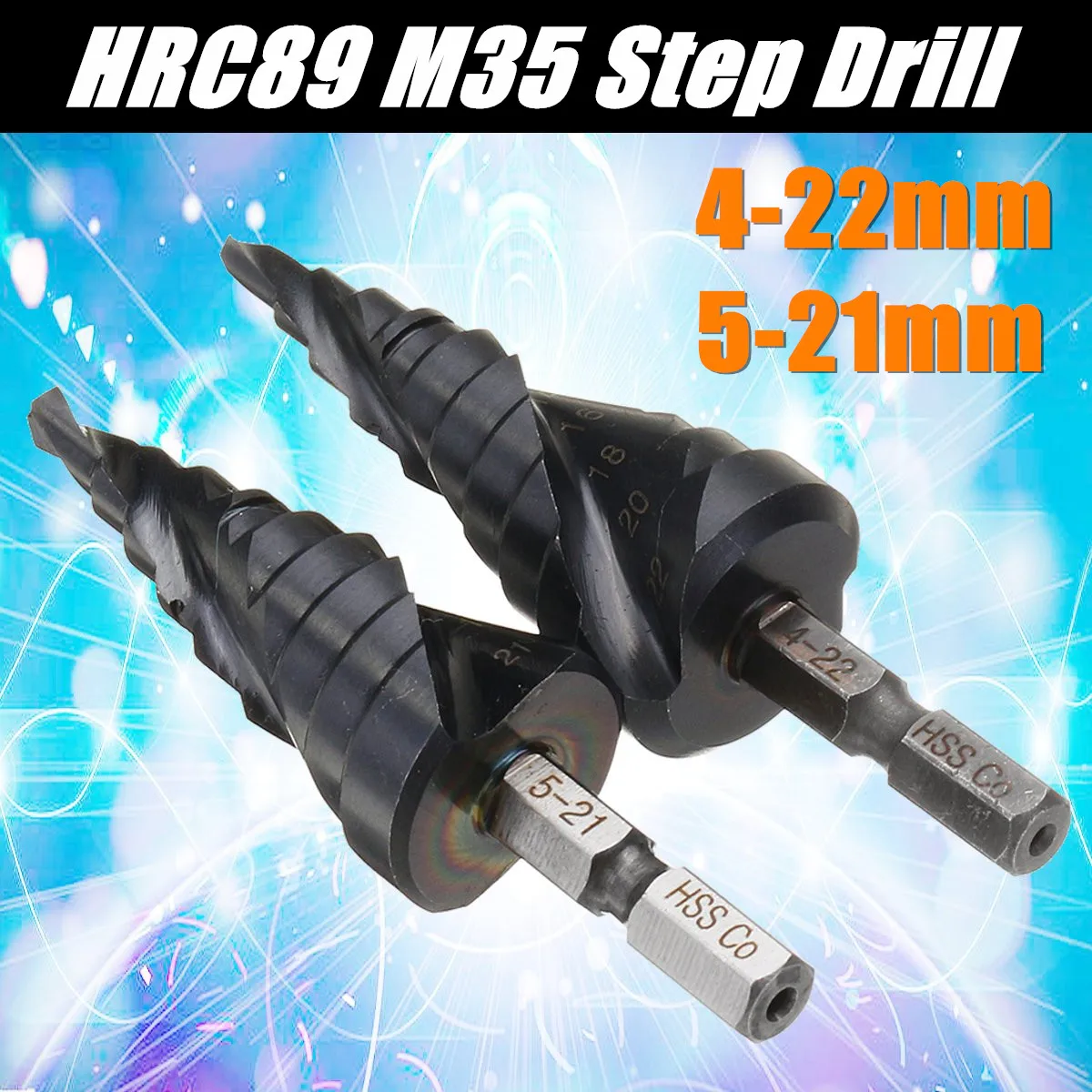 Drillpro HRC89 M35 Cobalt Step Drill Bit 4 22mm/5 21mm TiAlN Coated