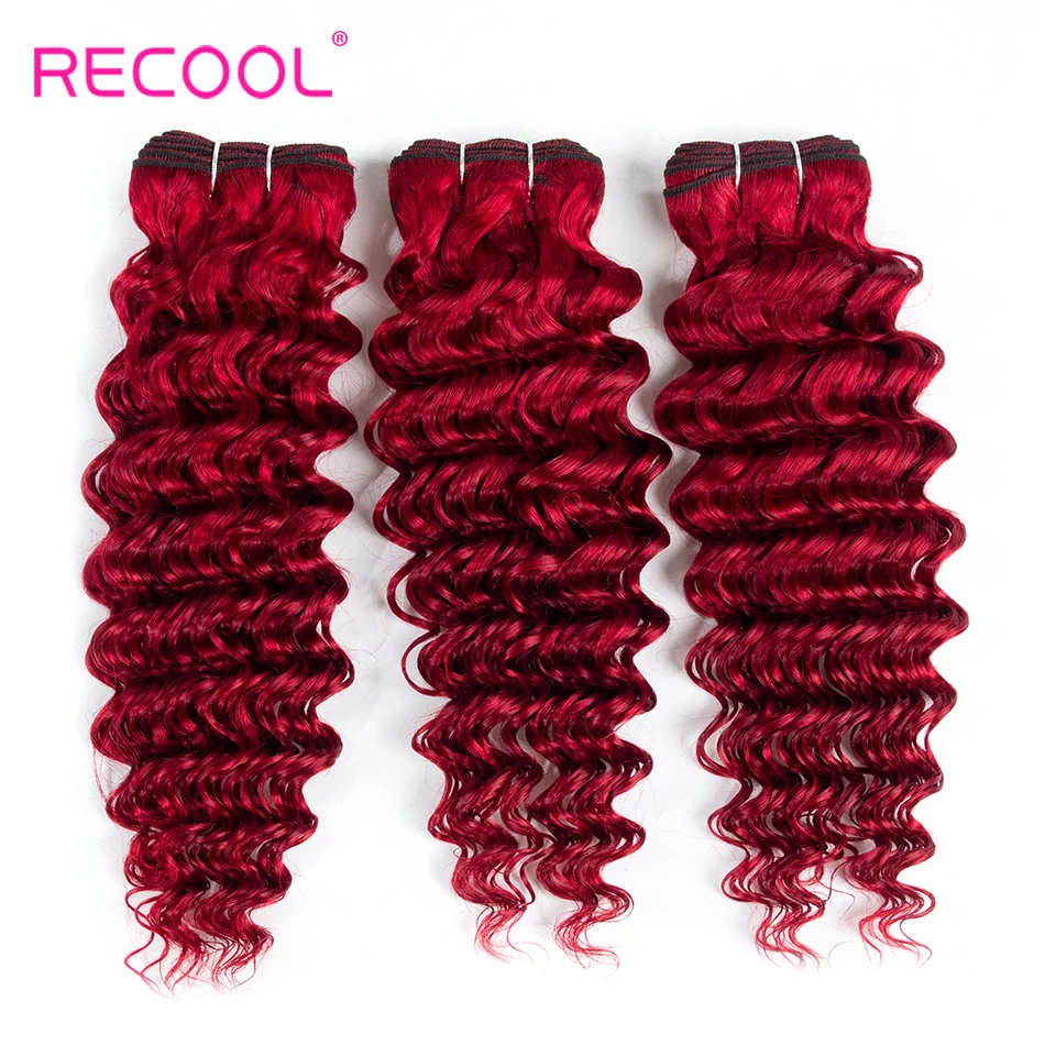 Recool Hair Red Deep Bundles With Closure Brazilian Deep Wave Human Hair Weave Bundles With Closure Remy No Tangle