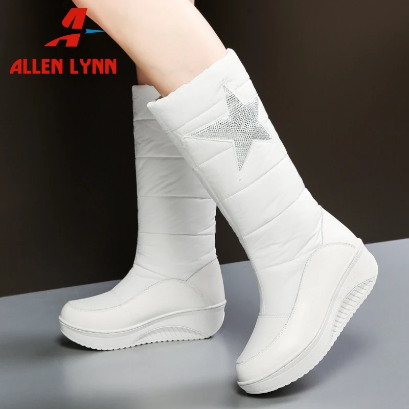 

ALLEN LYNN Snow Boots For Women Winter Warm Embroidery Stars Slip On Platform Boots Mid Calf Boots Woman Large Size 35-44