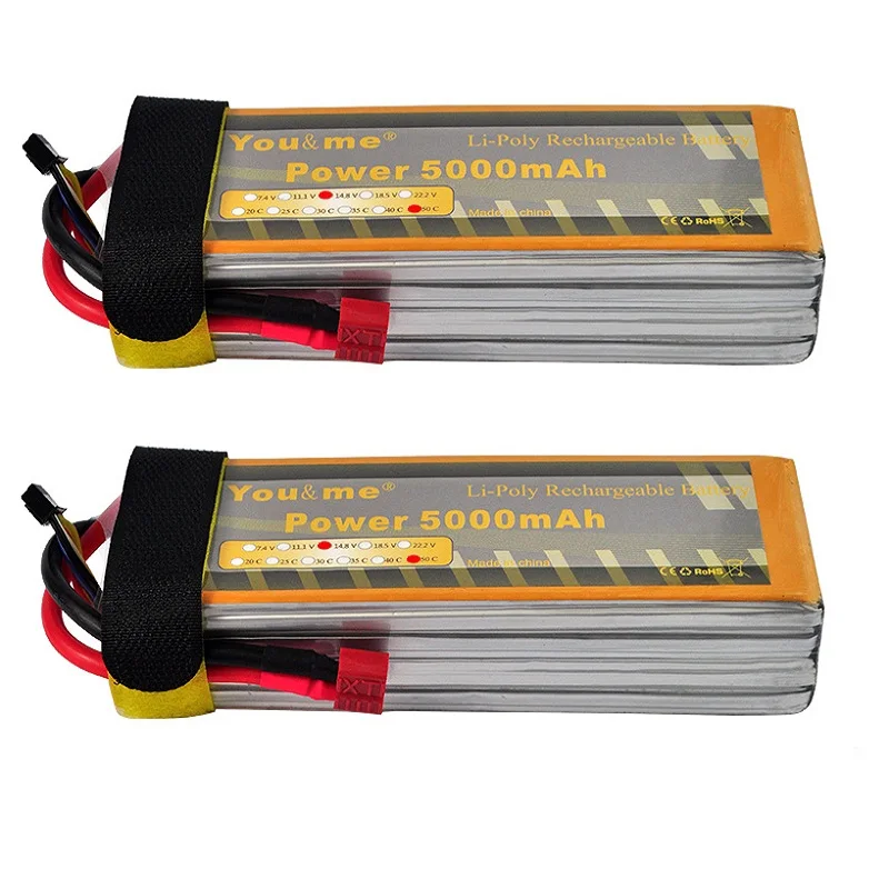 2pcs Youme 4S 5000mAh 14.8V 50C LiPo Battery For RC Drone Helicopters