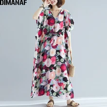DIMANAF размера плюс, женское пляжное платье, большой размер, женские платья, летний сарафан, свободный, цветочный принт, хлопок, элегантное, для девушек, макси платье