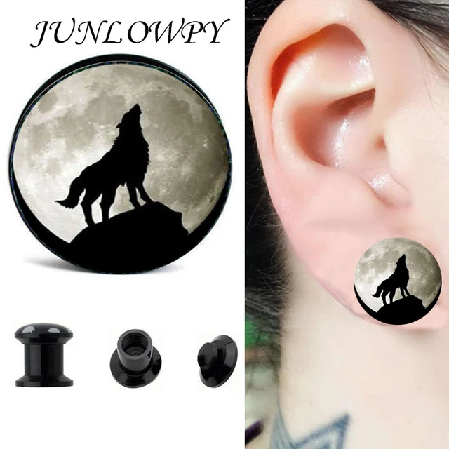 JunlowPY Acrylic custom ear plugs tunnels Night Wolf piercing body jewelry  ear expander gauges Earring kits Flesh tunnel - AliExpress