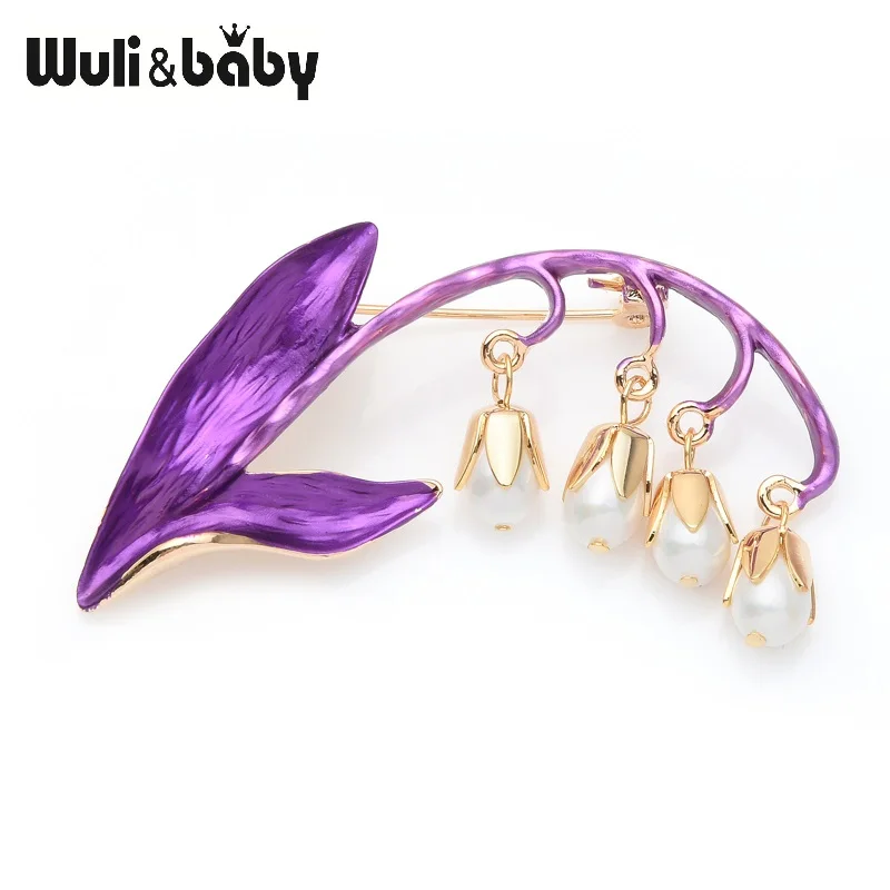 Wuli & baby медь Фиолетовый Цветок Лилии долины броши с искусственным жемчугом брошь