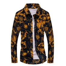 Мужские рубашки с цветочным принтом, приталенные мужские рубашки с этническими цветами и длинным рукавом, повседневные хлопковые модные весенние топы, мужские рубашки