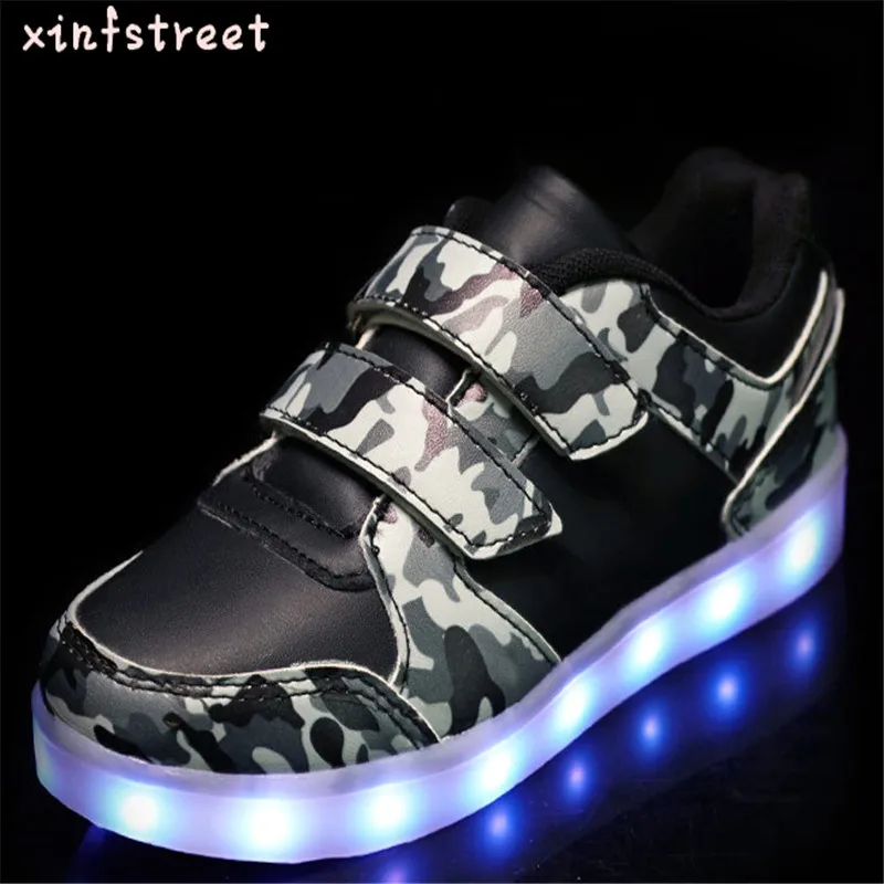 

Led Shoes Kids 2017 Boys Fashion Luminous Sneakers USB Charge Light Up Children Lighting Shoes Size 25-37