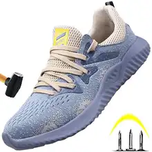 Большие Размеры мужские, повседневные, пропускающие воздух летняя из сетчатого материала Рабочая обувь со стальным носком; безопасные ботинки анти-pierce строительной площадке работник безопасности загрузки