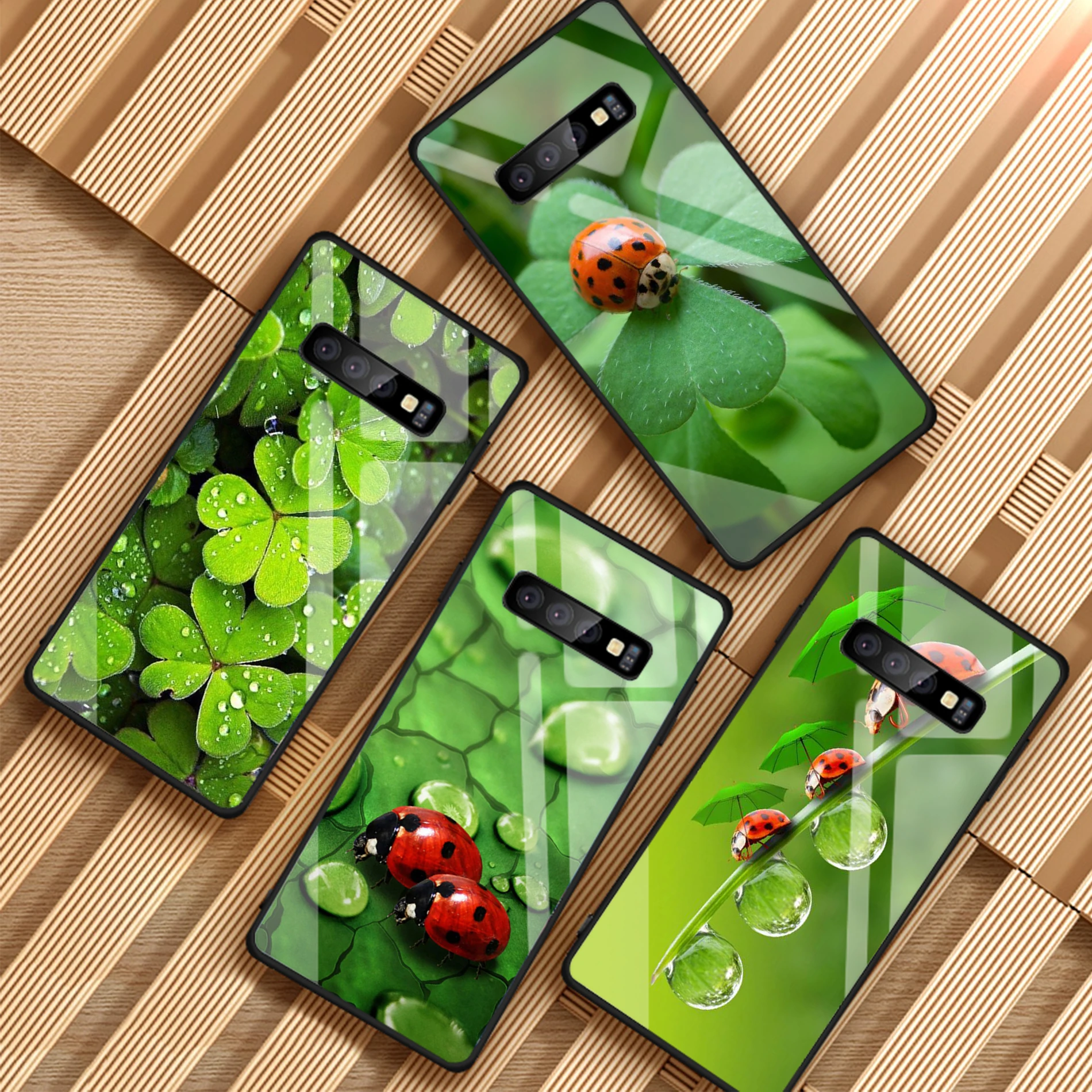 

four leaf ladybug daisy cell Tempered Glass Phone Case For Samsung Galaxy A6 A6S A8 A8S J6 J8 2018 S8 S9 S10 PLUS NOTE 8 9