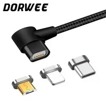 

Dorwee 3 in 1 Magnetic Cable 90 degree type-c cbale for Xiaomi Redmi 4X Samsung S8 Note 8 Micro USB Type C 8 *pin Data Cable