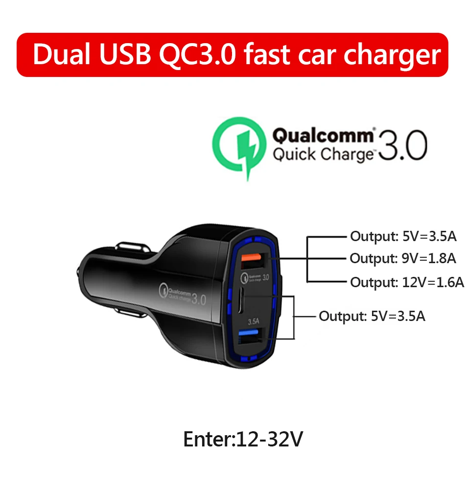!ACCEZZ Universal Mini Double Port USB QC Car Charger Quick Charge 3.0 2.0 With LED Fast Type-C Car Phone Charger For Samsung S8 (1)