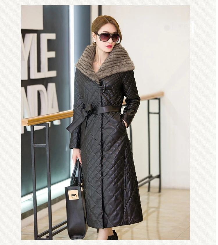 MLCRIYG зимняя кожаная куртка для женщин 2019 плюс размеры 4XL 5XL теплые толстые воды норки меховой воротник пуховое пальто chaquetas de cuero LX285
