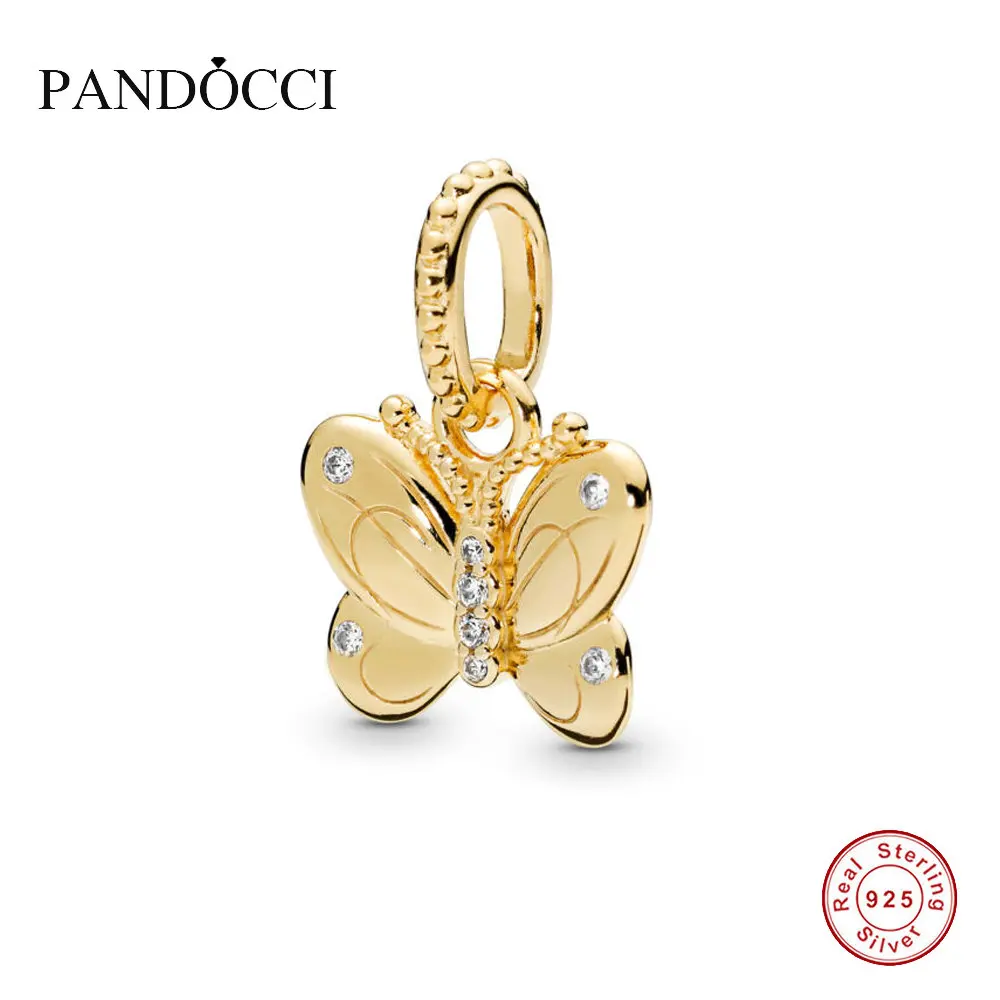 

PANDOCCI 925 Sterling Silver Original Shine Decorative Butterfly Necklace Pendant For Women Charm Bead DIY Jewelry 2019 Spring