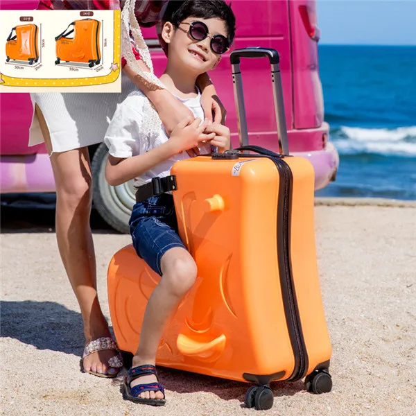 ZYJ Дети езда Trojanl чемодан горячие мальчики девочки Путешествия Тележка сплав дети сидя на колёсиках чемодан Спиннер колеса - Цвет: Orange
