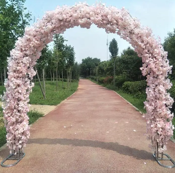 New artificial flower cherry blossom with metal wedding iron arch stand full cherry blossom +arch shelf DIY window party decor New artificial flower cherry blossom with metal wedding iron arch stand full cherry blossom +arch shelf DIY window party decor