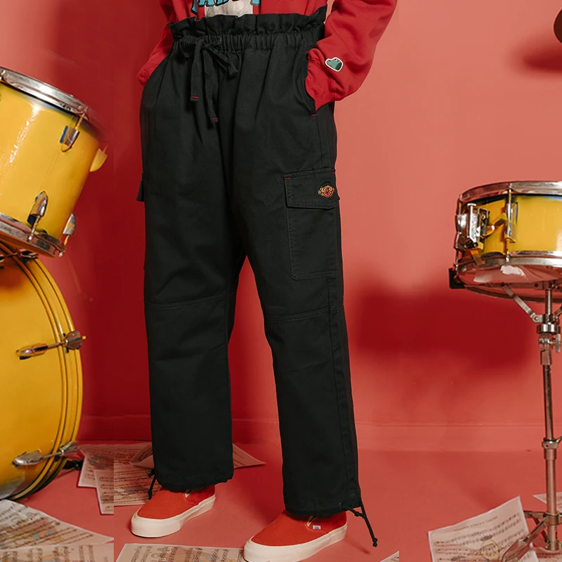 

New Design Causal 2019 Women Spring Pants Wide Leg Pants Loose Straight Trousers Full Length Female Dark Blue Cartoon Embroidery