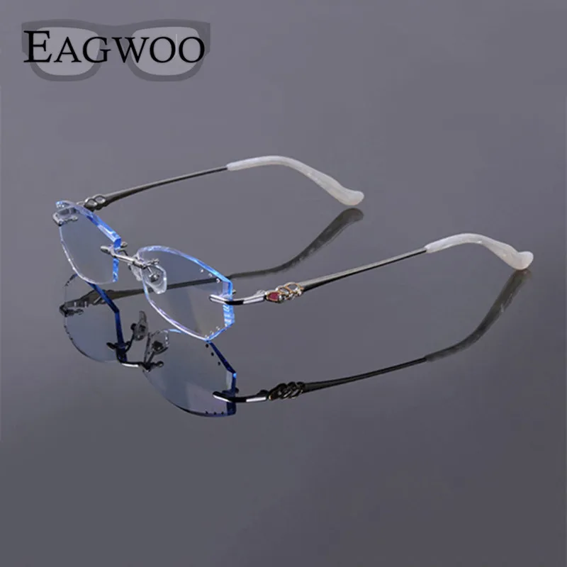 Titanium Eyeglasses Women Rimless Prescription Reading Myopia