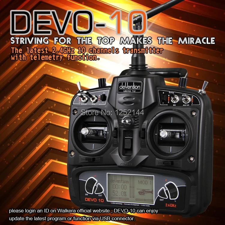 New Promotion Price Walkera DEVO 10 10CH 2.4Ghz Telemetry Function Radio transmitter  System + RX1002 Receiver free shipping