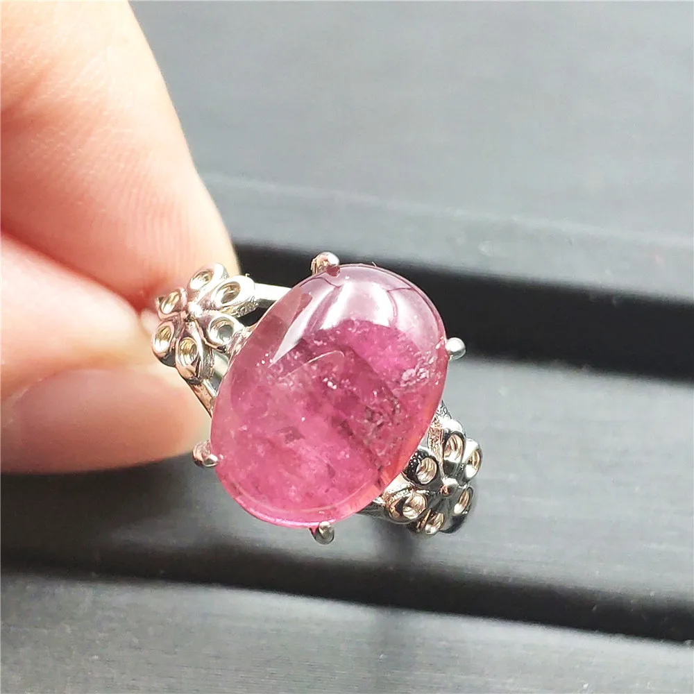 

Genuine Natural Red Pink Tourmaline Ring Crystal Woman 13x10mm Fashion Adjustable Wedding Ring Reiki Rarest Stone AAAAA