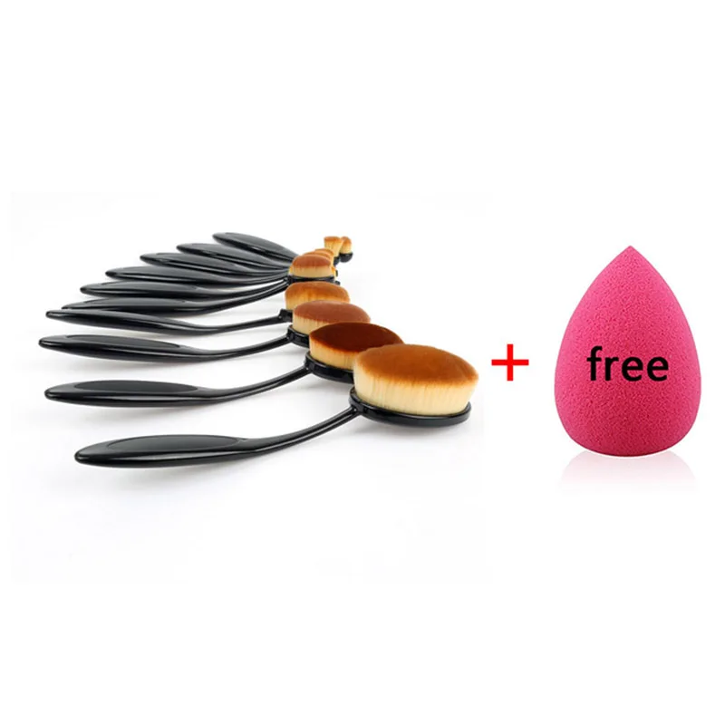 

10PCS Black Color Toothbrush Shape Oval Makeup Brush Set Professional Foundation Powder Brushes Cosmetic Kits with Free Gift