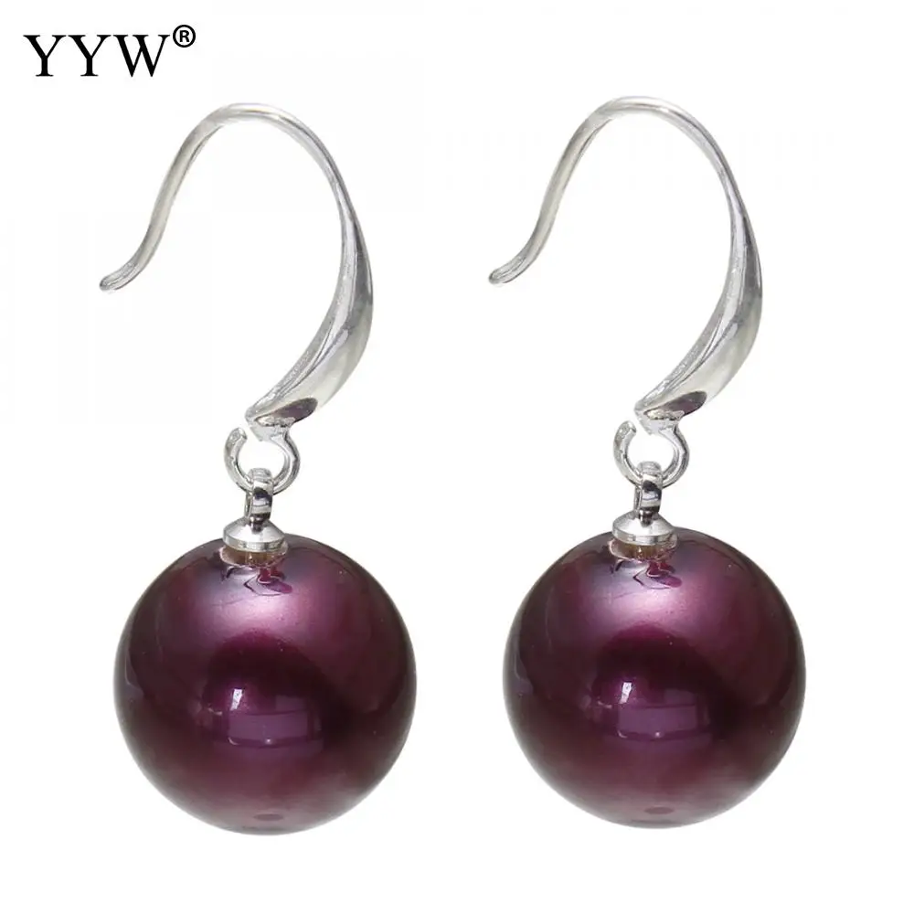 

YYW Wholesale Simple European Style Dark Purple Round Ball Beaded Dangle South Sea Shell Pearl Drop Dangle Earring for woman