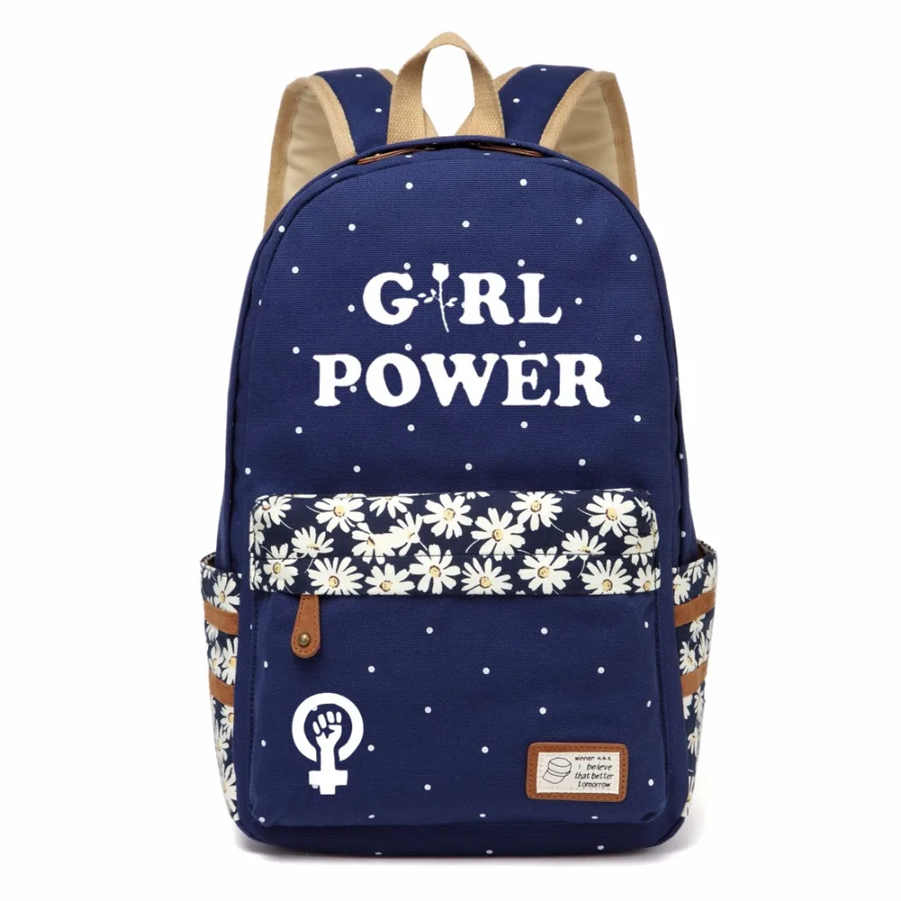

WISHOT Girl Power FEMINIST Canvas bag Flower backpack Girls women Student Children School Bags travel bag fight like a girl