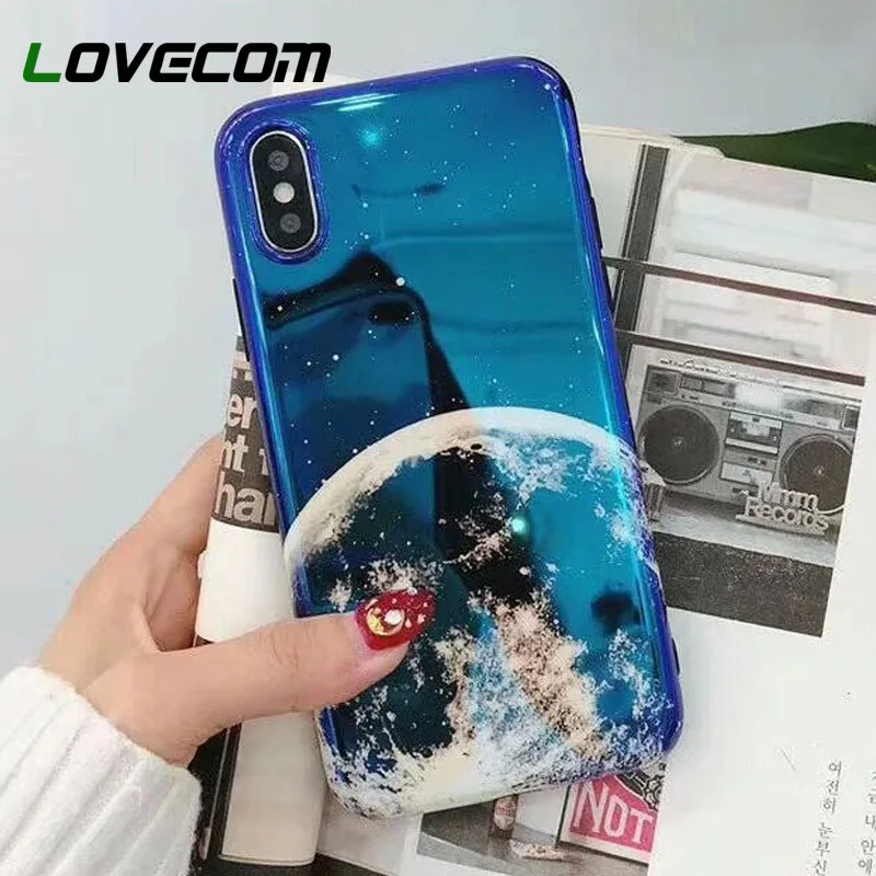 

LOVECOM Cute Blu-Ray Moon Planet Phone Case For iPhone XR XS Max X 6S 6 7 8 Plus Retro Cartoon Universe Back Cover Cases Gift