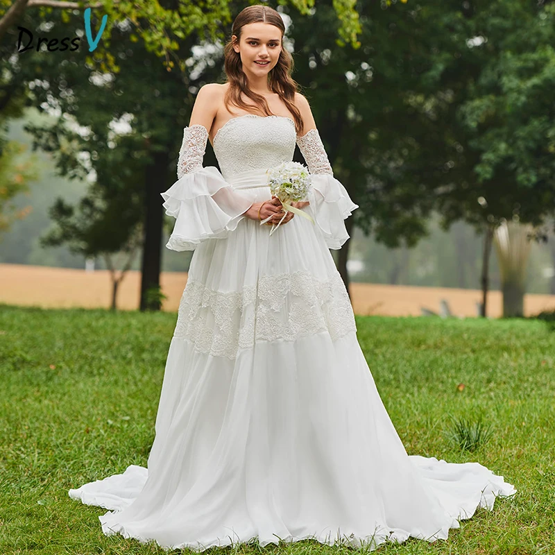Dressv Long Wedding Dresses Long Sleeves A Line Backless Sashes Ribbons