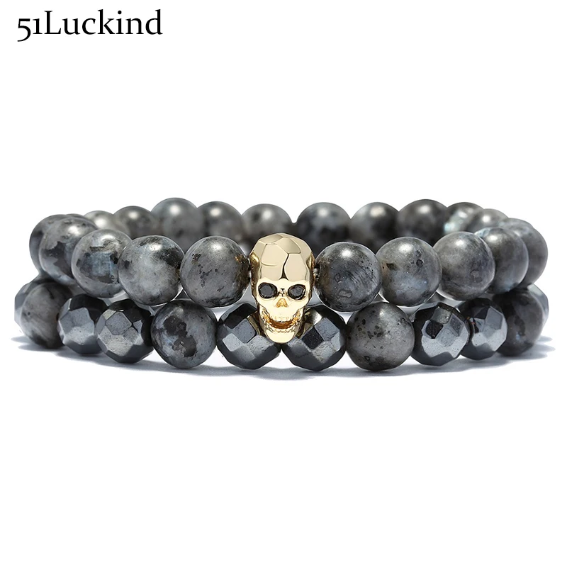 

Steampunk Skull Bracelets Sets Antique Black Beads Couple Skeleton Men Braclets Set Male Hand Jewelry Accessories Bileklik